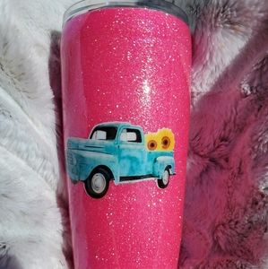 Hot Pink Glitter 20oz Tumbler with Country Truck